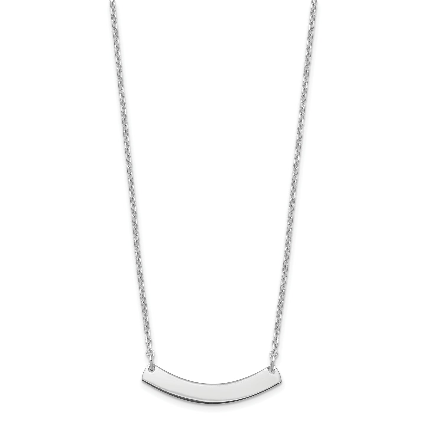 Sterling Silver Rhodium plated Small Polished Curved Blank Bar Necklace