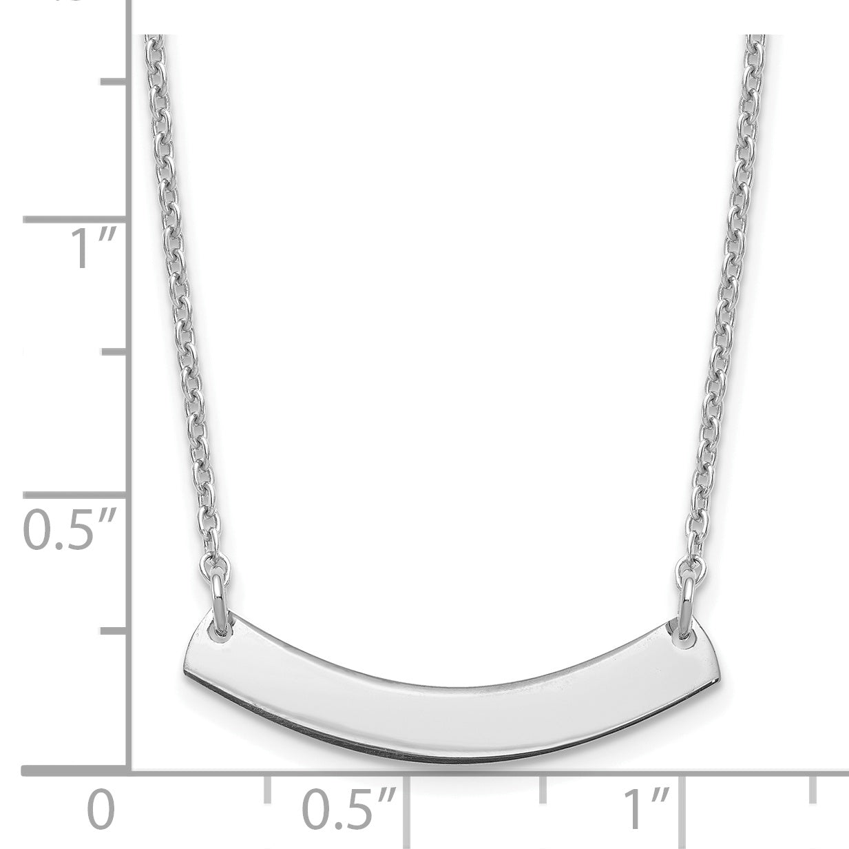 Sterling Silver Rhodium plated Small Polished Curved Blank Bar Necklace