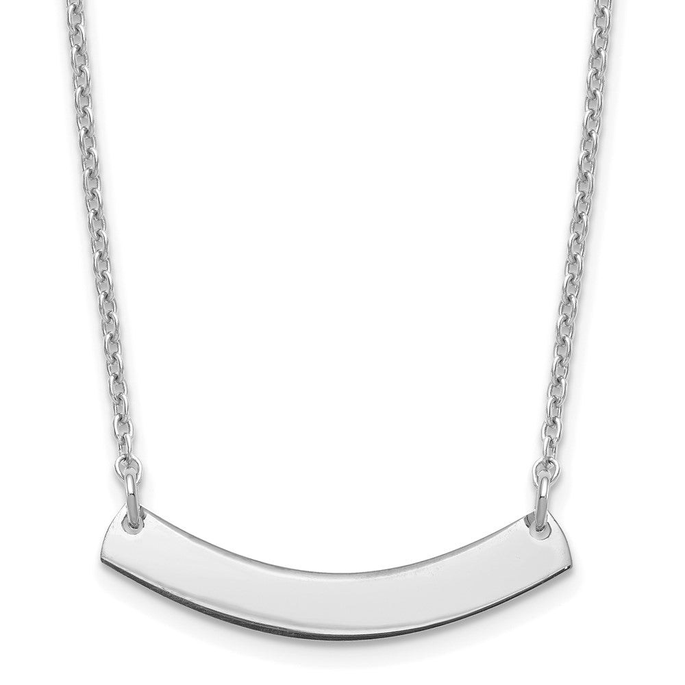 Sterling Silver Rhodium plated Small Polished Curved Blank Bar Necklace
