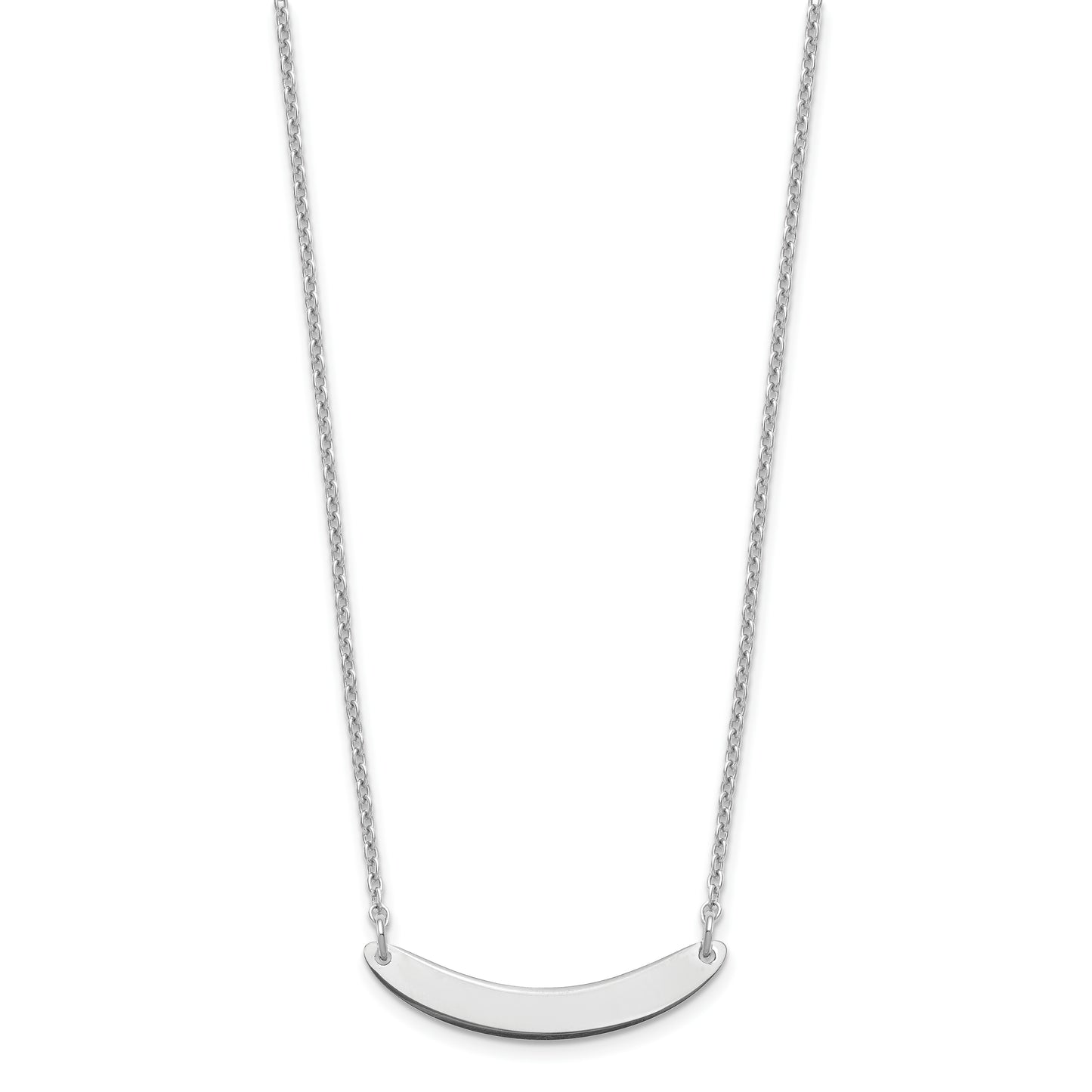 Sterling Silver Rhodium plated Small Polished Curved Blank Bar Necklace