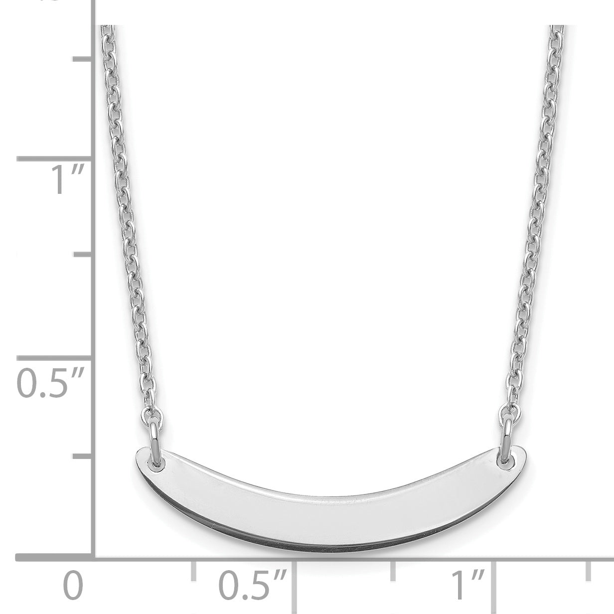 Sterling Silver Rhodium plated Small Polished Curved Blank Bar Necklace