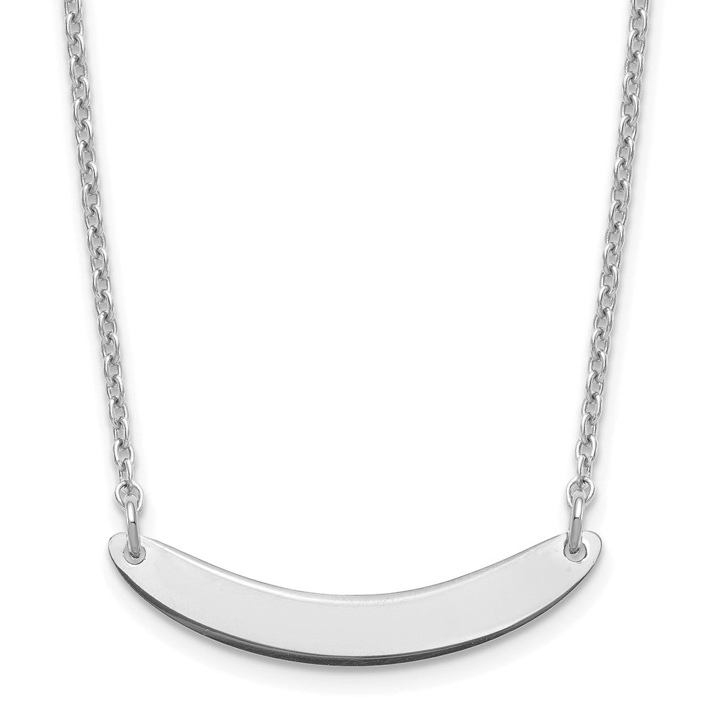 Sterling Silver Rhodium plated Small Polished Curved Blank Bar Necklace