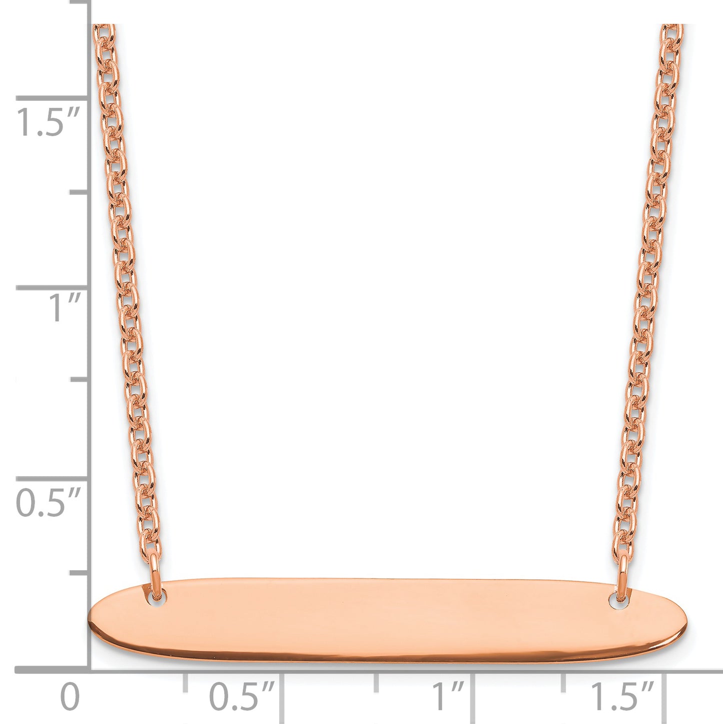 Sterling Silver Rose Gold plated Medium Polished Oblong Blank Bar Necklace