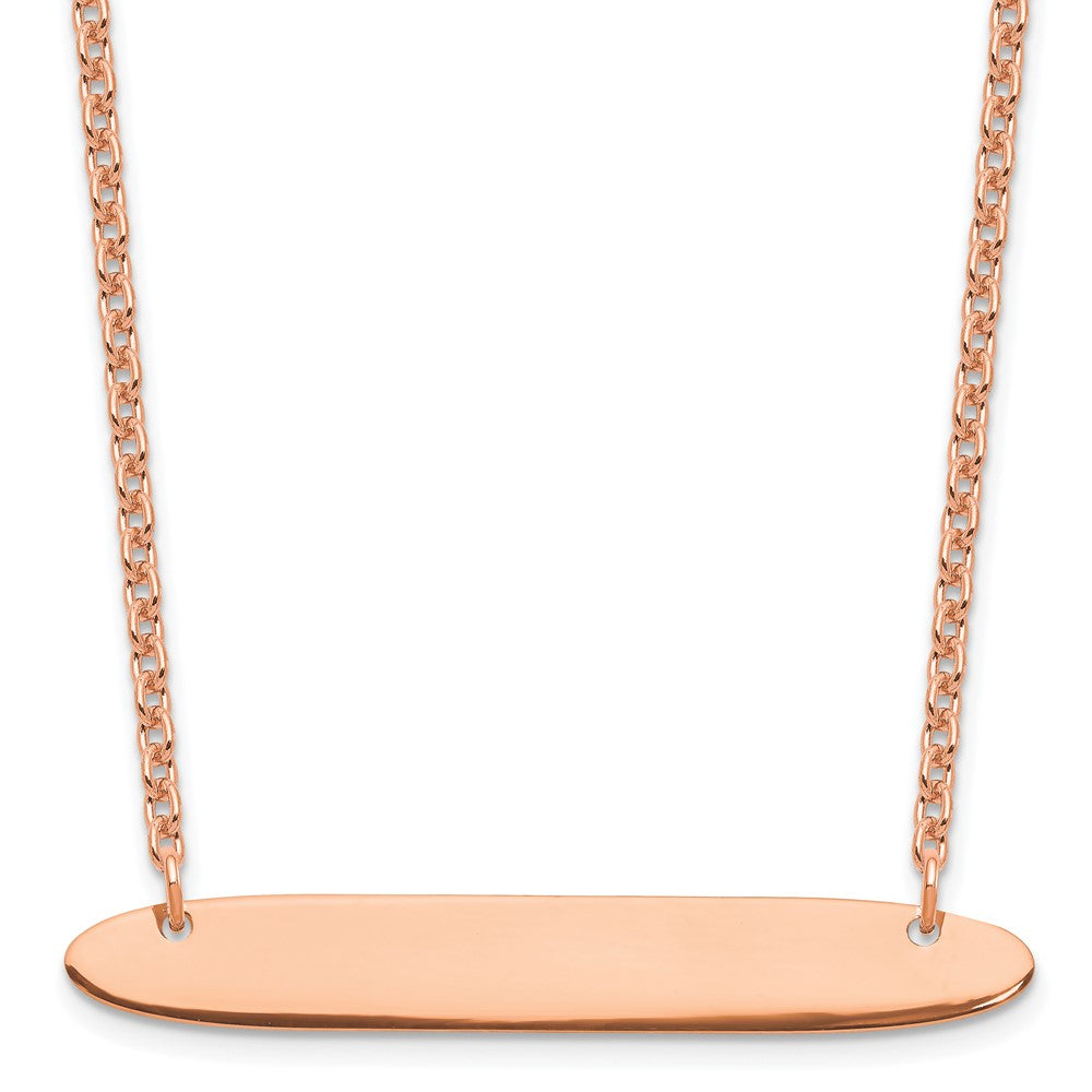 Sterling Silver Rose Gold plated Medium Polished Oblong Blank Bar Necklace