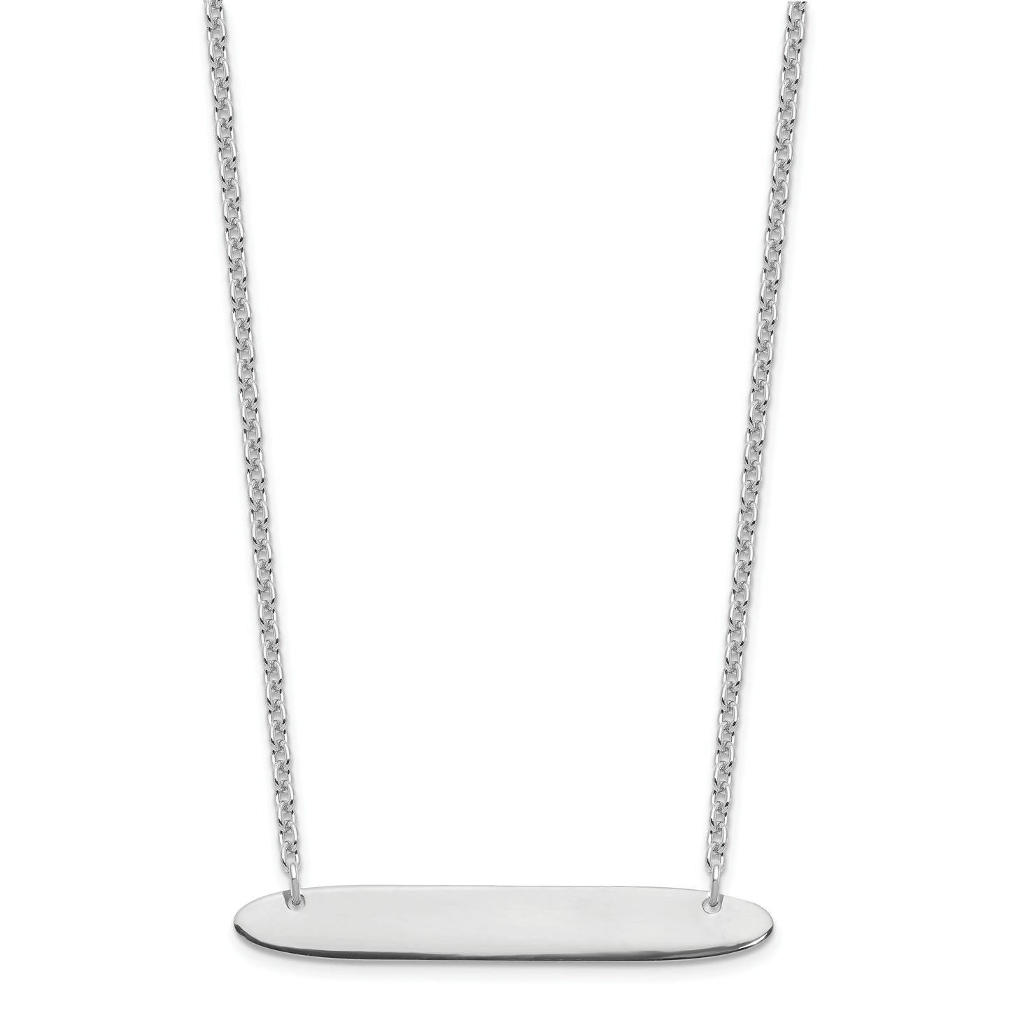 Sterling Silver Rhodium plated Medium Polished Oblong Blank Bar Necklace