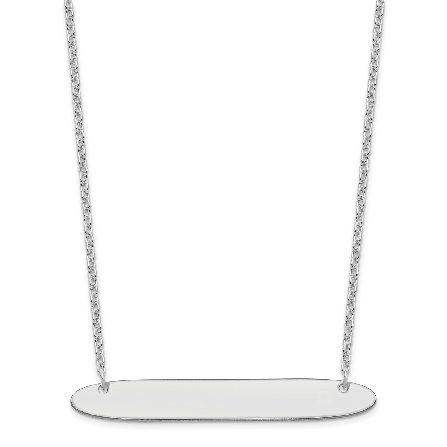 Sterling Silver Rhodium plated Large Polished Oblong Blank Bar Necklace