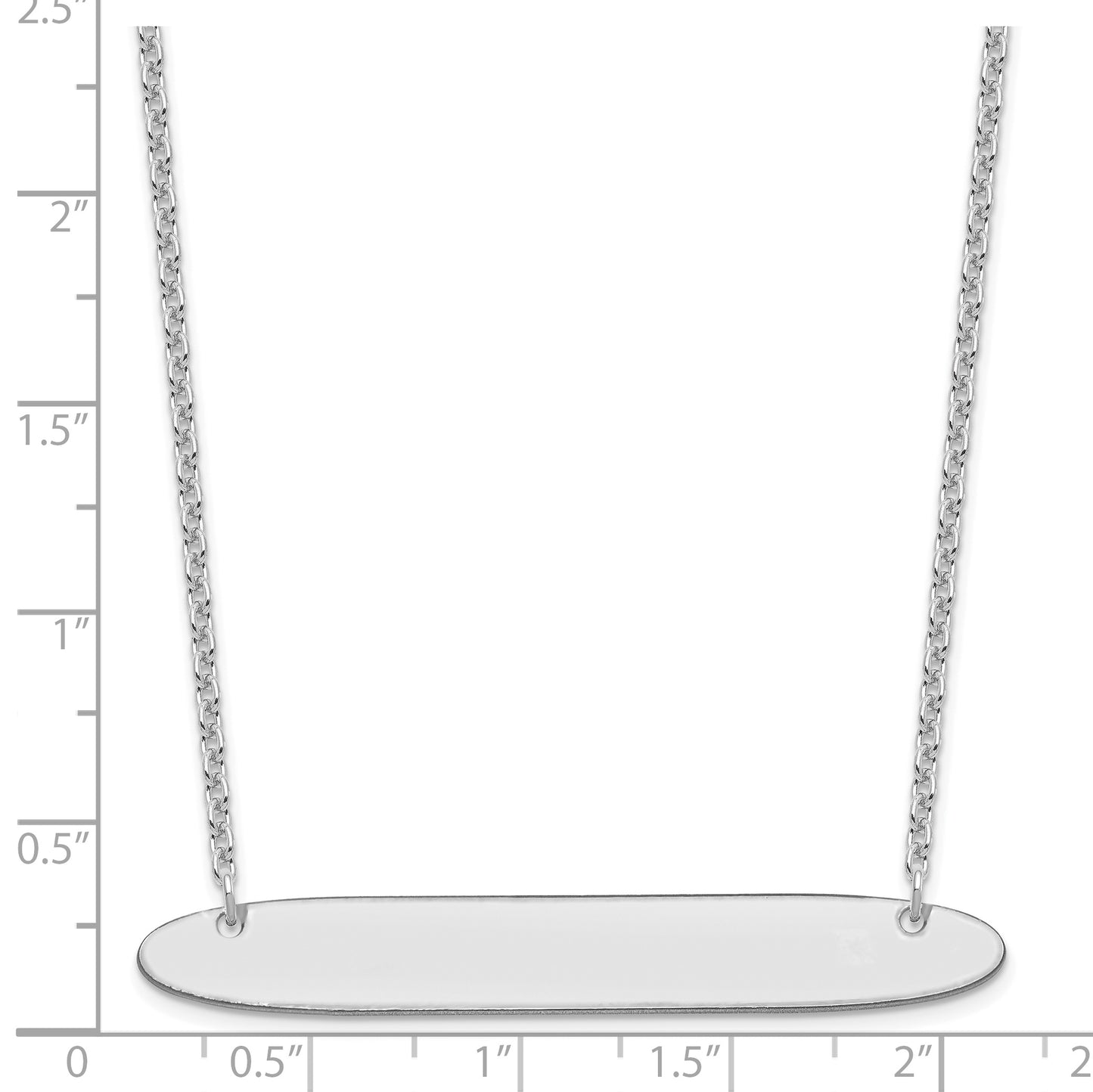 Sterling Silver Rhodium plated Large Polished Oblong Blank Bar Necklace