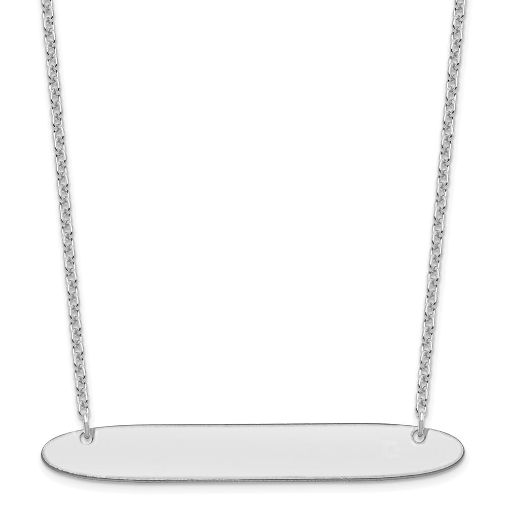 Sterling Silver Rhodium plated Large Polished Oblong Blank Bar Necklace