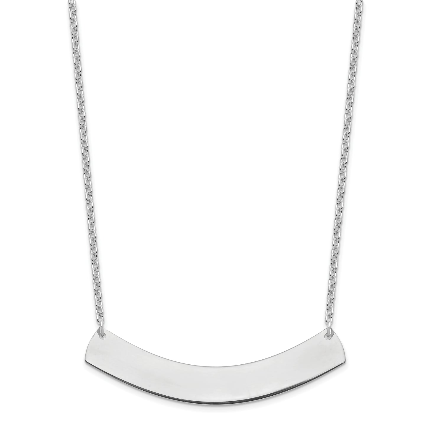Sterling Silver Rhodium plated Large Polished Curved Blank Bar Necklace