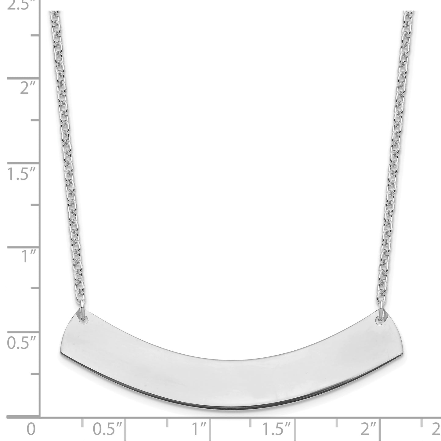 Sterling Silver Rhodium plated Large Polished Curved Blank Bar Necklace