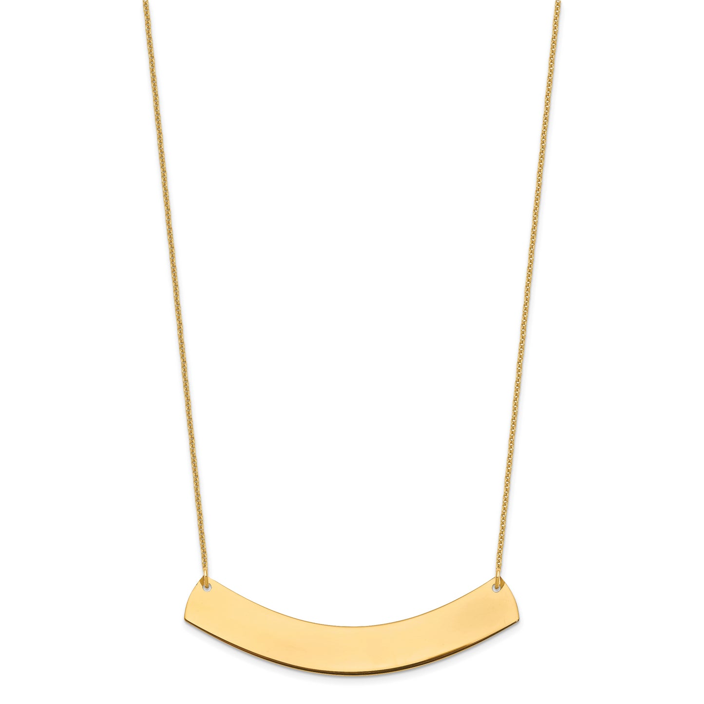 14K Yellow Gold Large Polished Curved Blank Bar Necklace