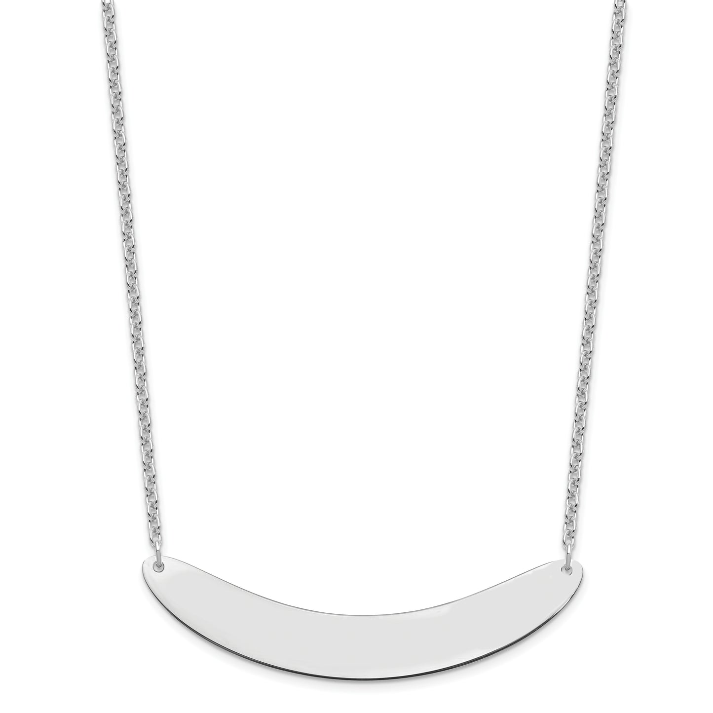 Sterling Silver Rhodium plated Large Polished Curved Blank Bar Necklace