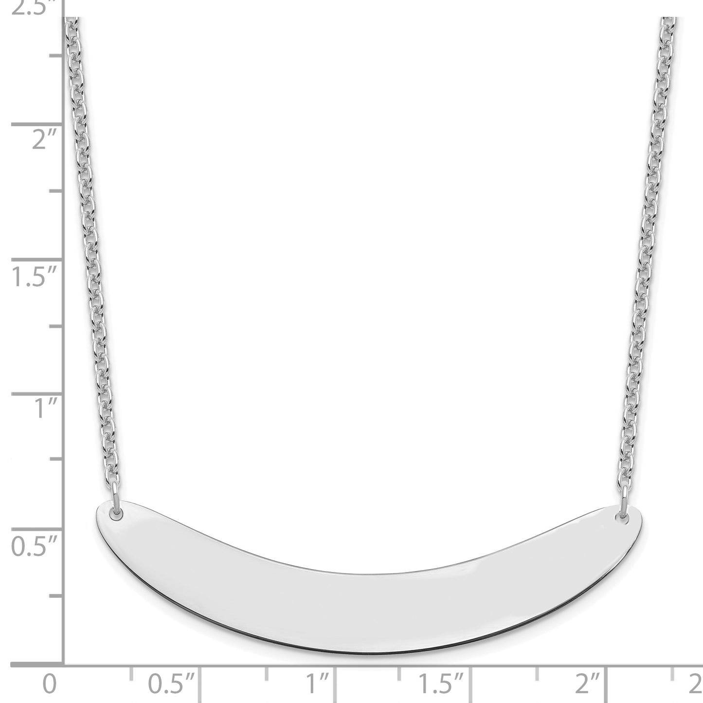 Sterling Silver Rhodium plated Large Polished Curved Blank Bar Necklace