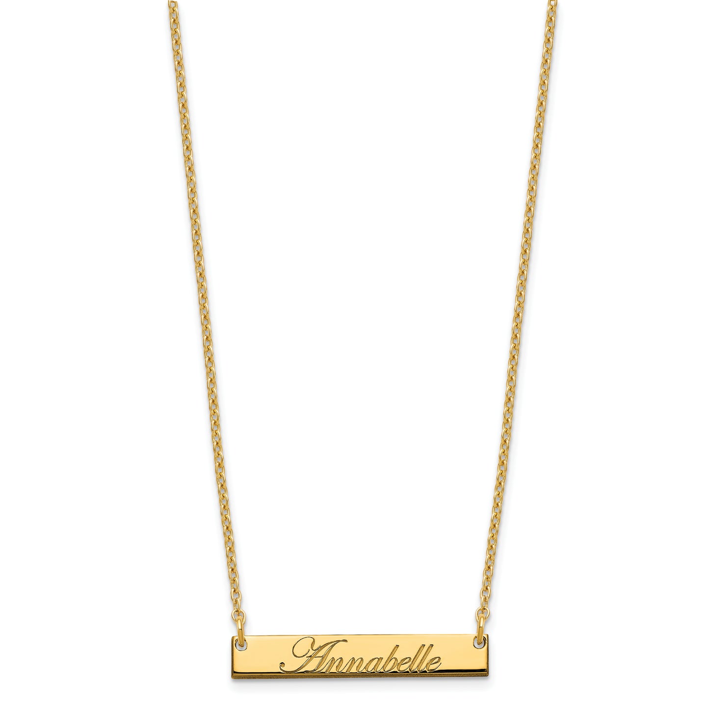 Sterling Silver Gold Plated Small Polished Edwardian Script Bar Necklace