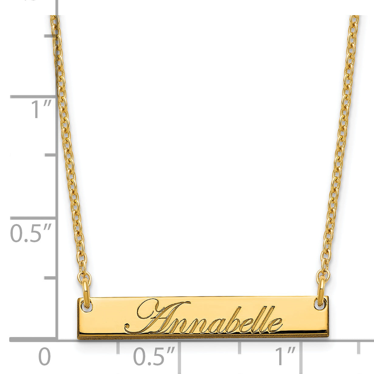 Sterling Silver Gold Plated Small Polished Edwardian Script Bar Necklace