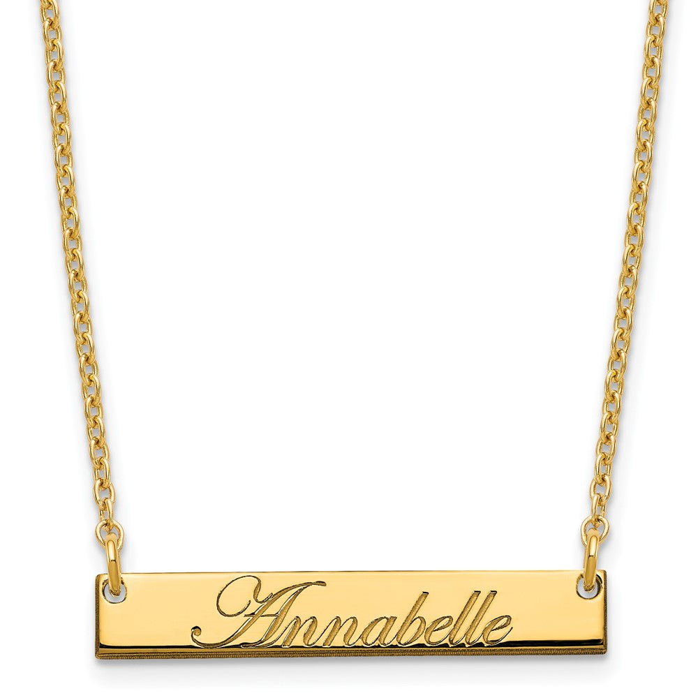 Sterling Silver Gold Plated Small Polished Edwardian Script Bar Necklace