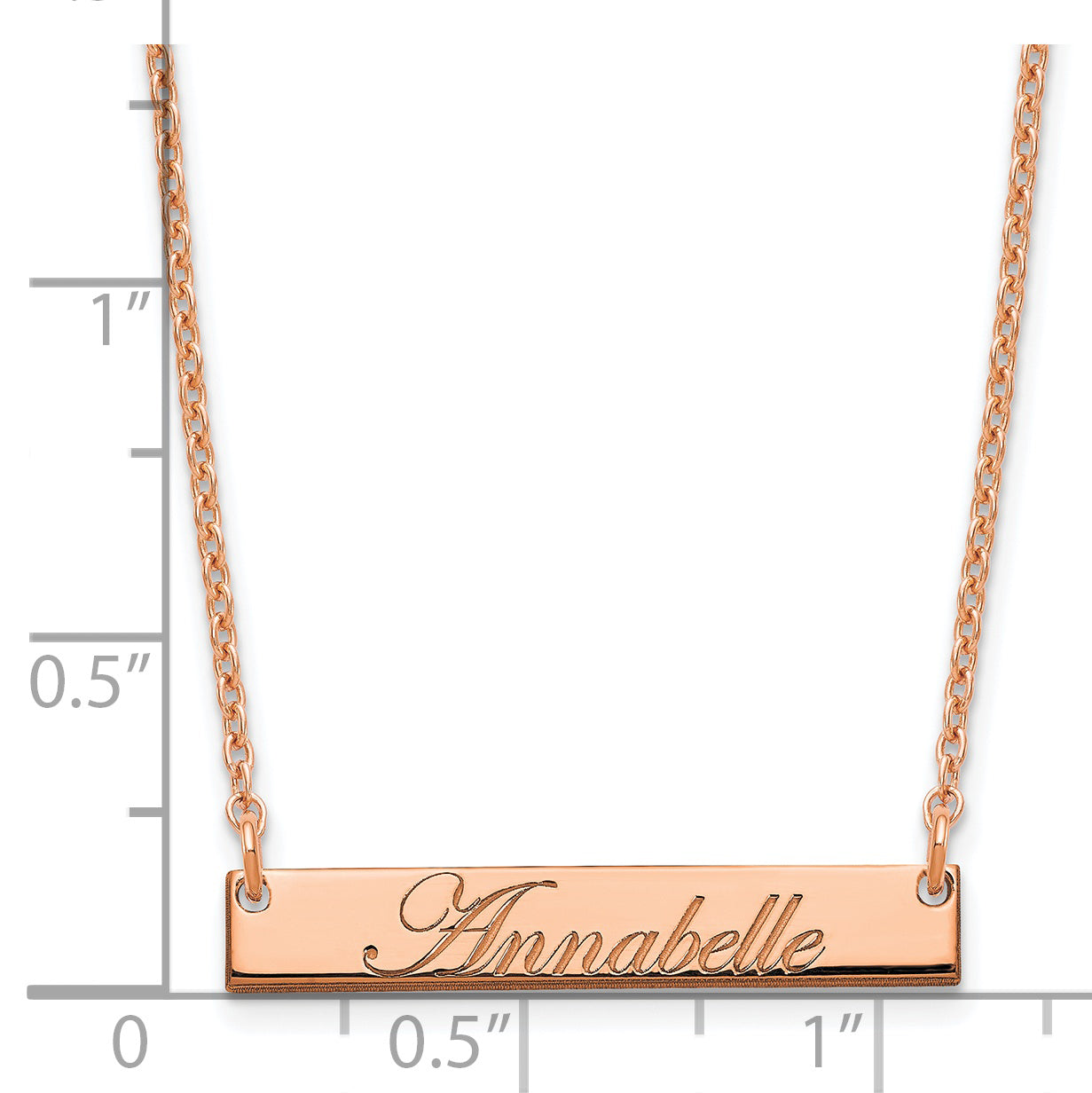 Sterling Silver Rose Gold plated Small Polished Edwardian Script Bar Necklace