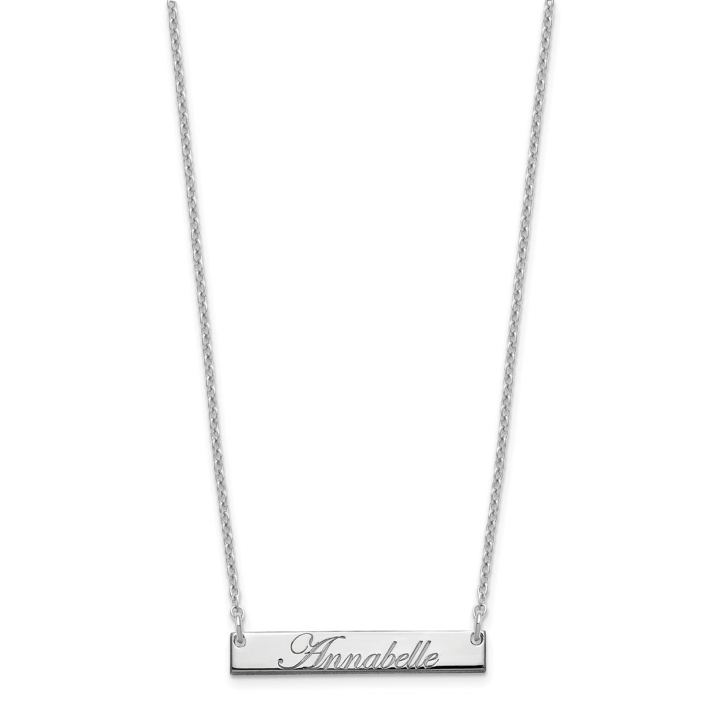 Sterling Silver Rhodium plated Small Polished Edwardian Script Bar Necklace