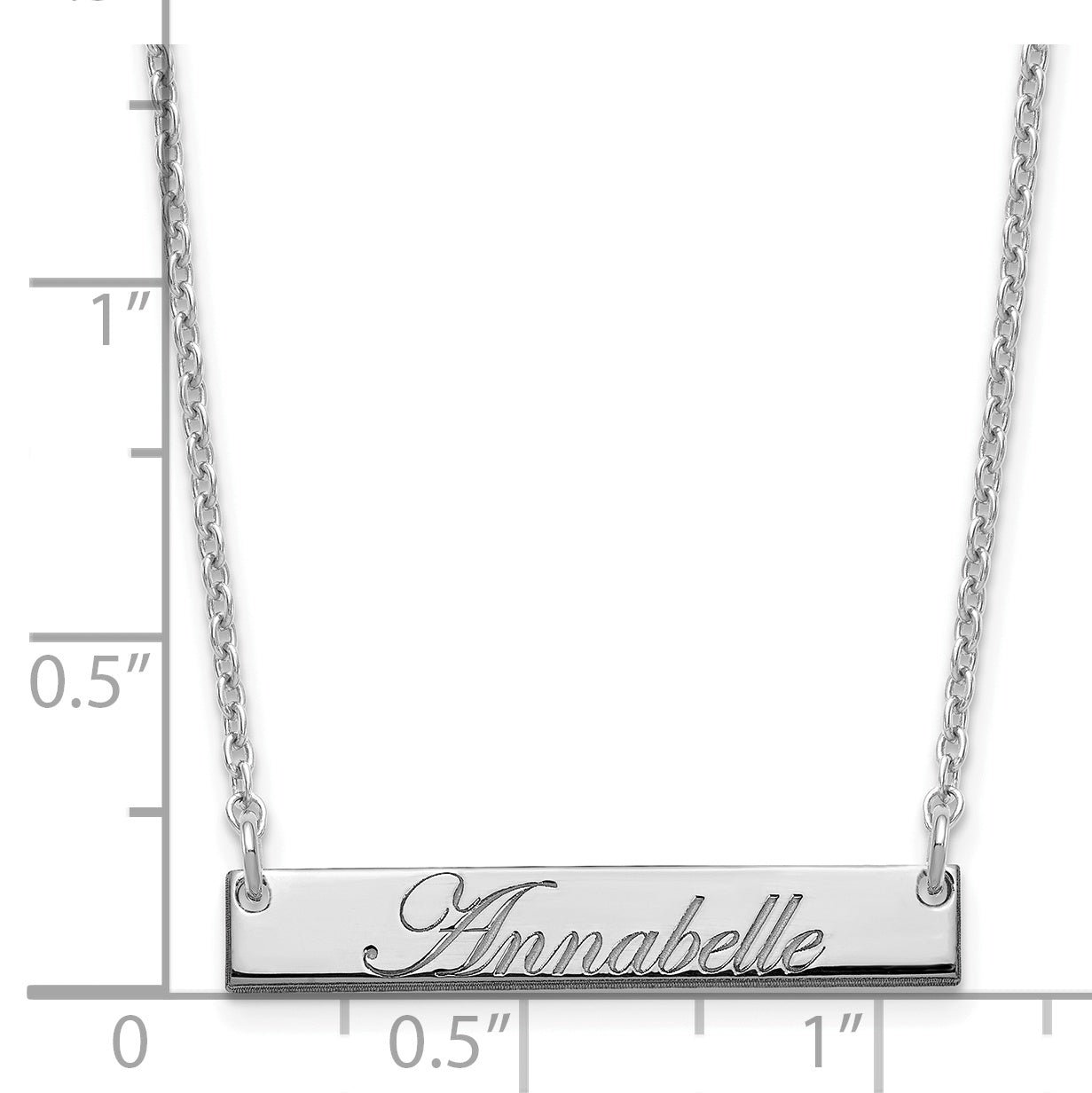 Sterling Silver Rhodium plated Small Polished Edwardian Script Bar Necklace