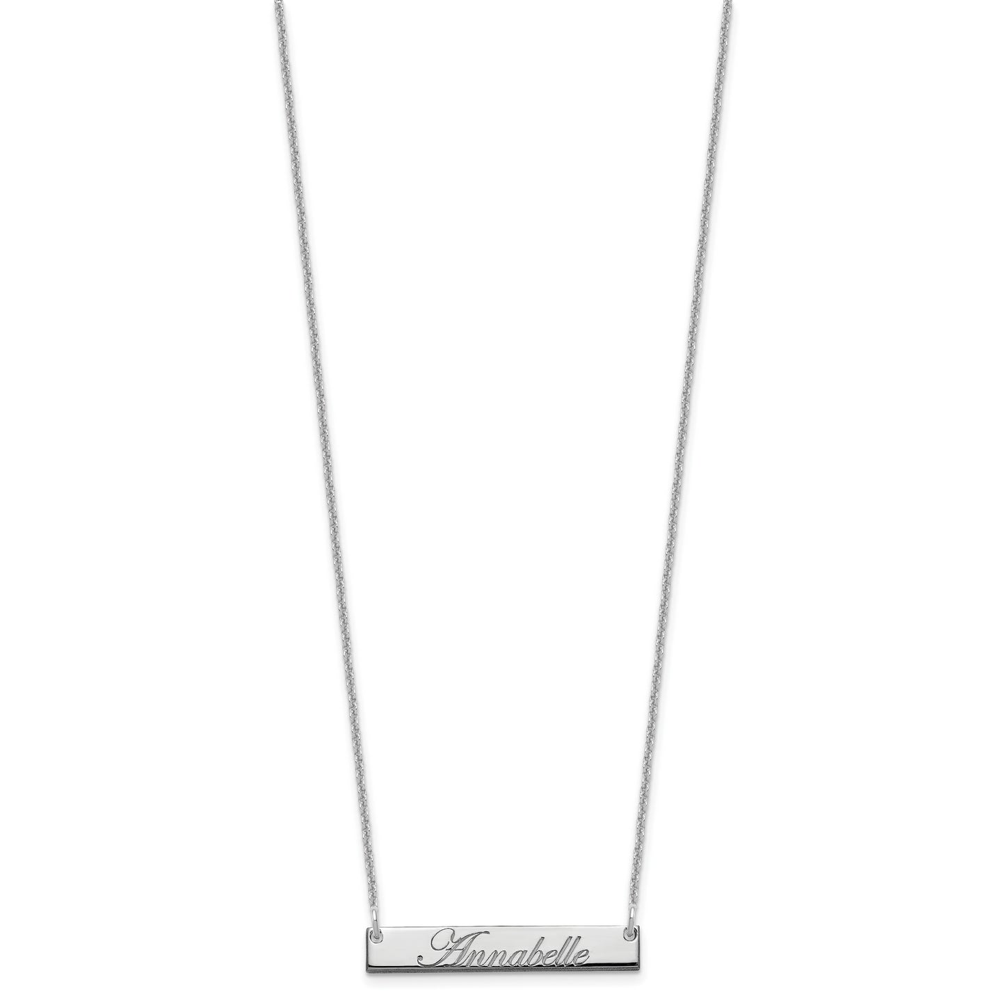 14K White Gold Small Polished Edwardian Script Bar Necklace