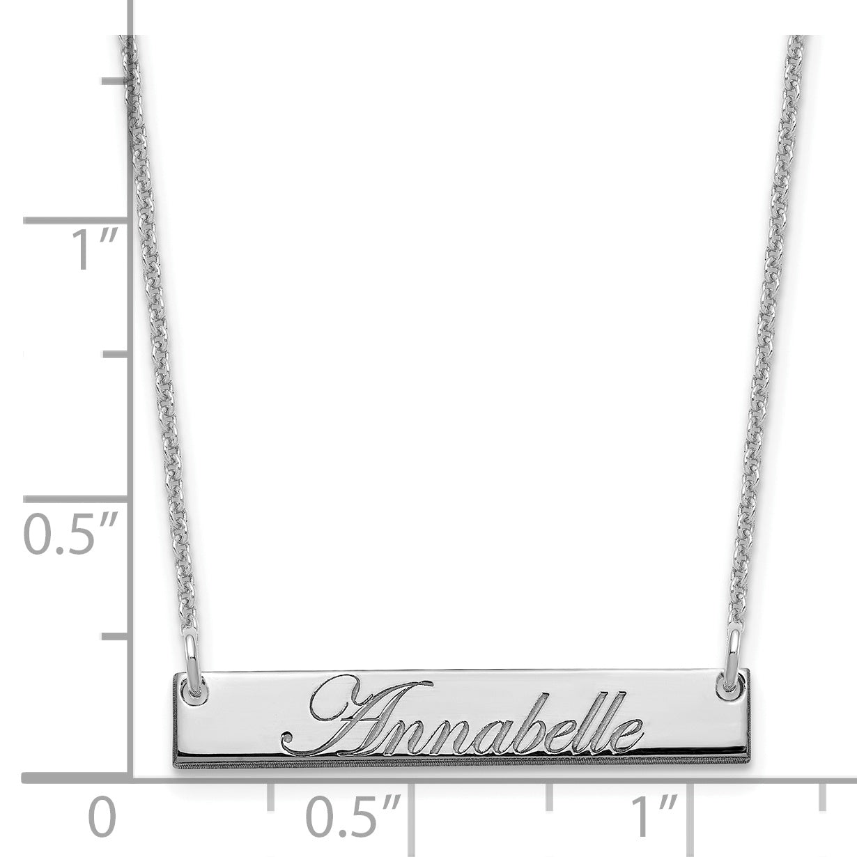 14K White Gold Small Polished Edwardian Script Bar Necklace