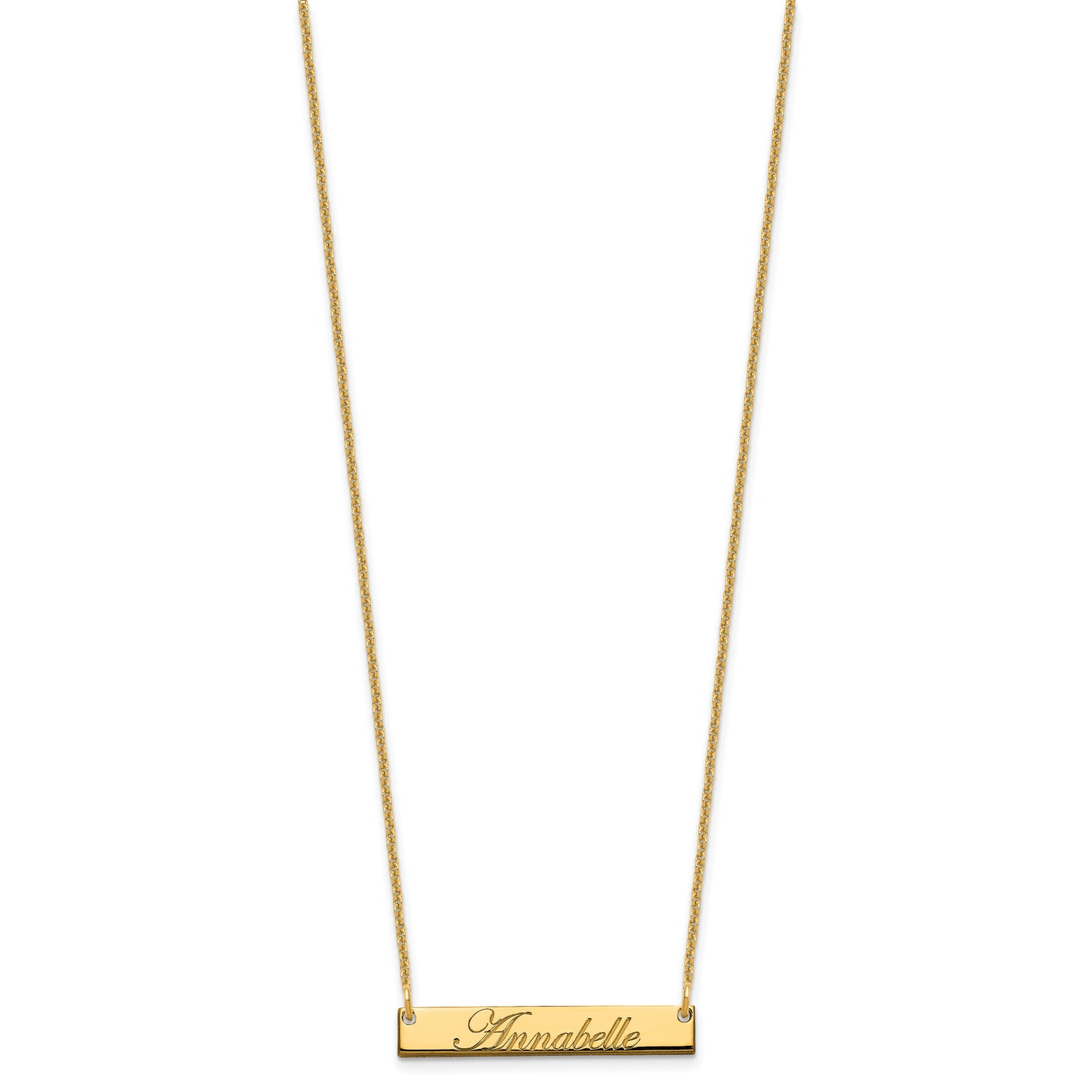 14K Yellow Gold Small Polished Edwardian Script Bar Necklace
