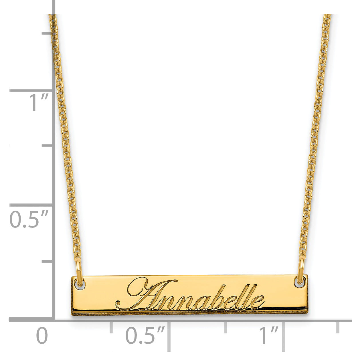 14K Yellow Gold Small Polished Edwardian Script Bar Necklace