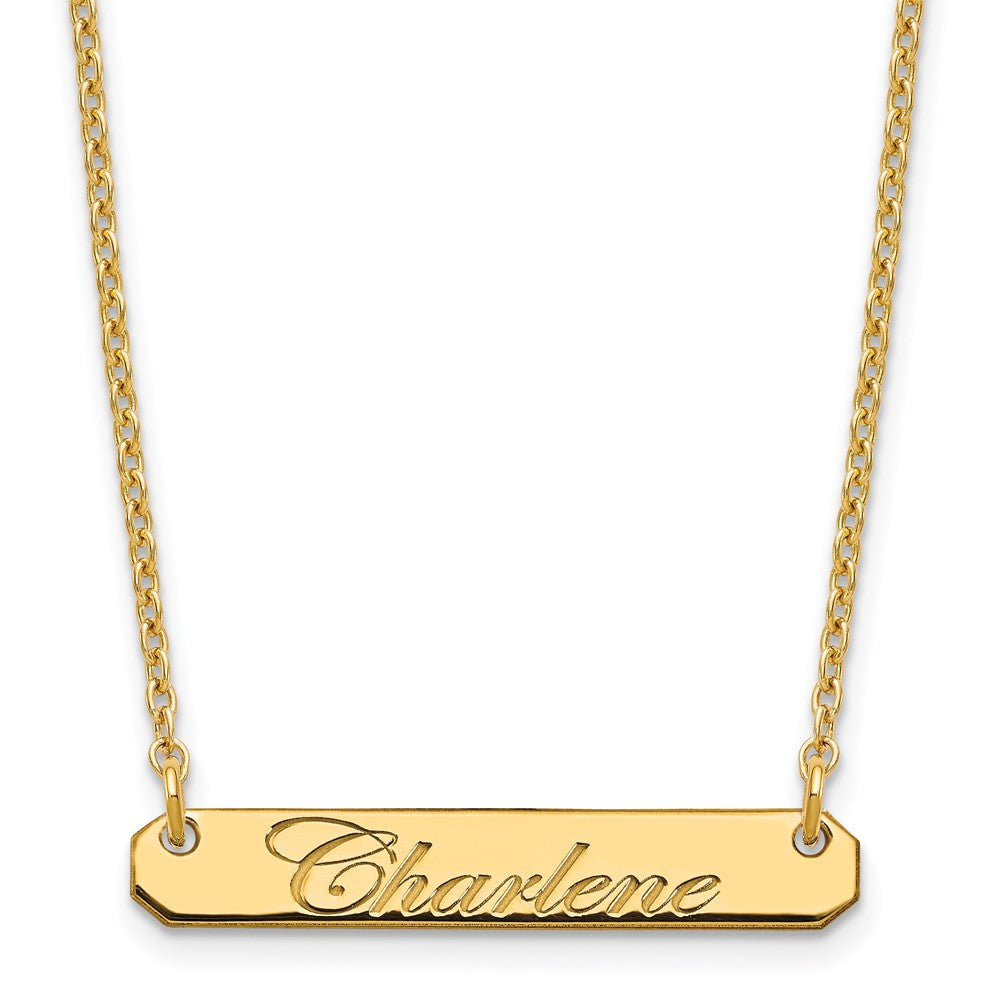 Sterling Silver Gold Plated Small Polished Edwardian Script Bar Necklace