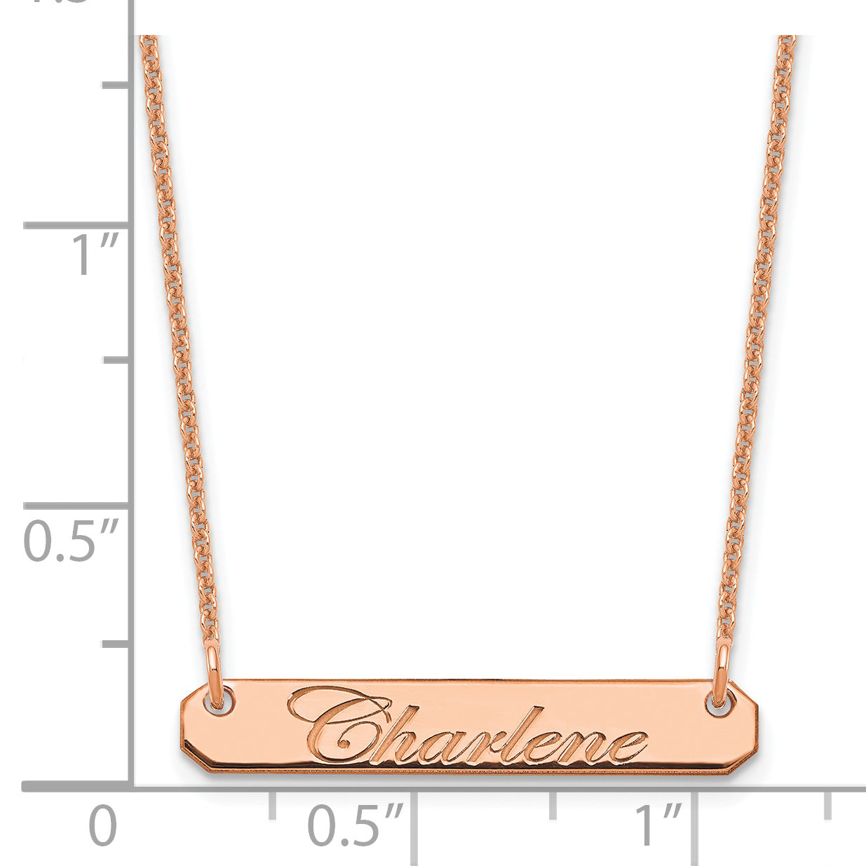 14K Rose Gold Small Polished Edwardian Script Bar Necklace