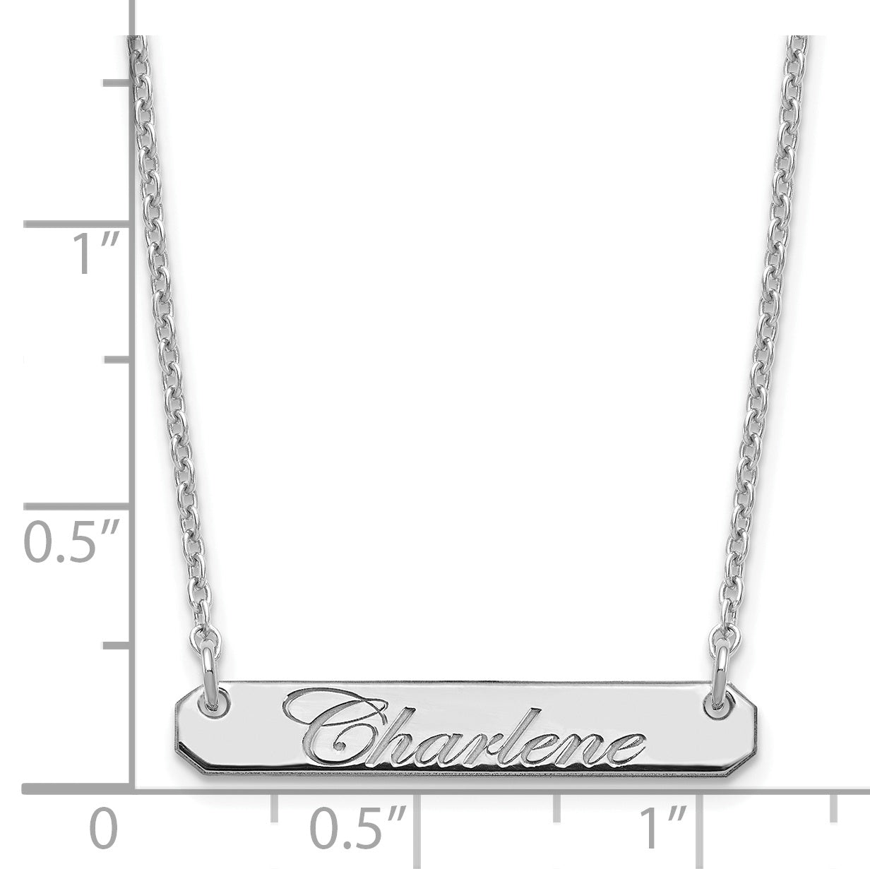 Sterling Silver Rhodium plated Small Polished Edwardian Script Bar Necklace