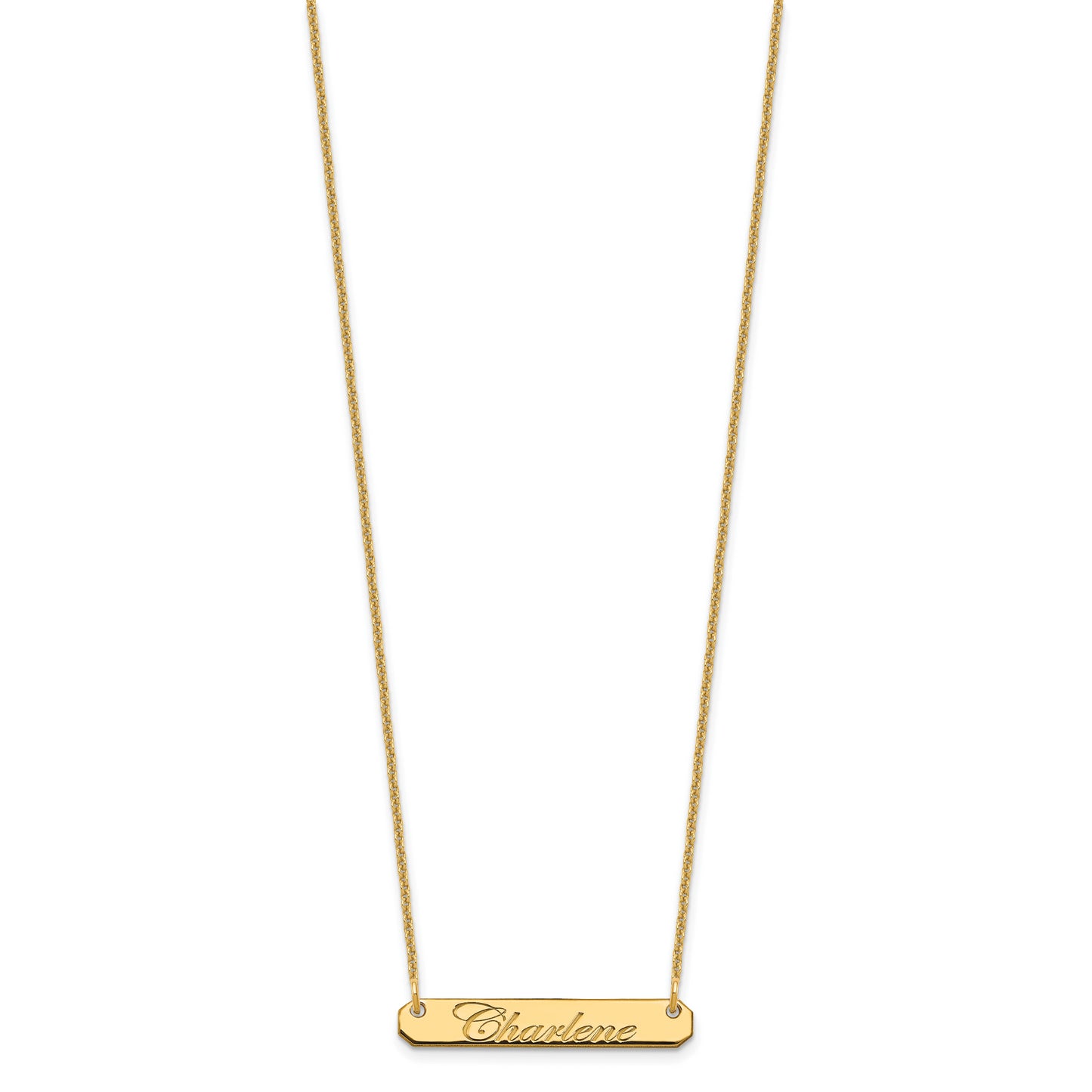 14K Yellow Gold Small Polished Edwardian Script Bar Necklace