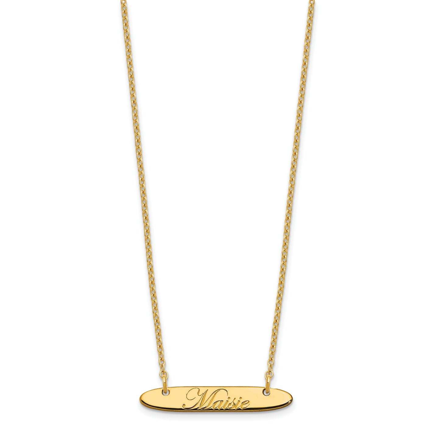 Sterling Silver Gold Plated Small Polished Oblong Edwardian Script Bar Necklace