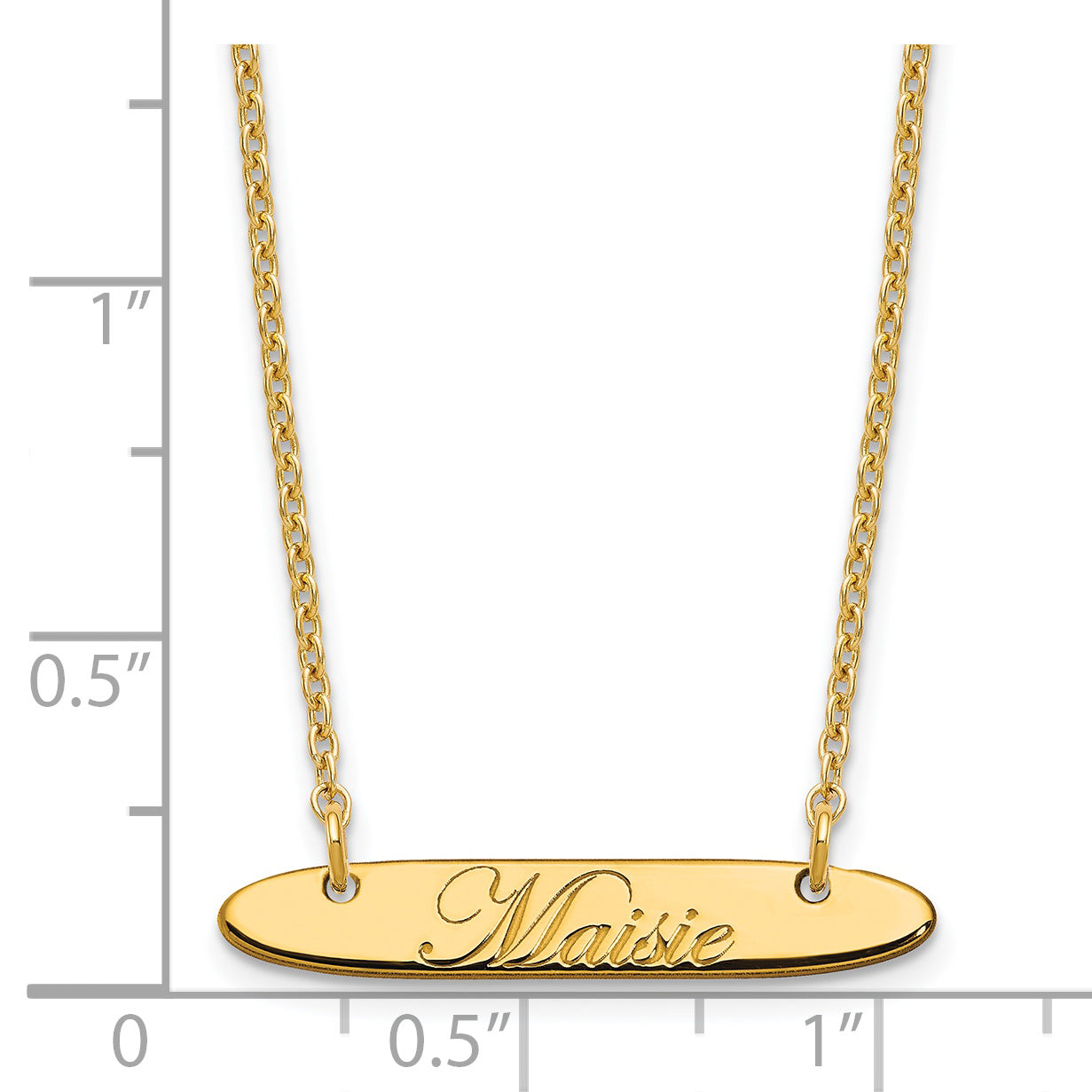 Sterling Silver Gold Plated Small Polished Oblong Edwardian Script Bar Necklace