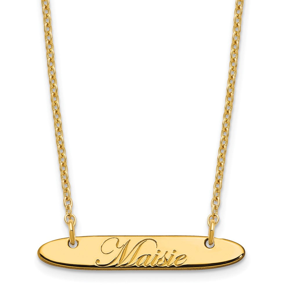 Sterling Silver Gold Plated Small Polished Oblong Edwardian Script Bar Necklace