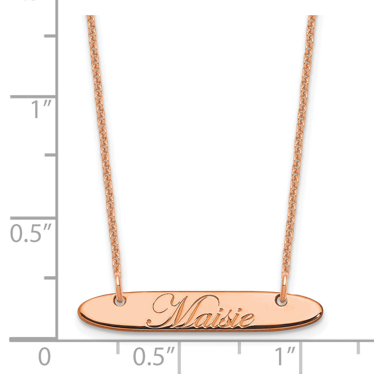 14K Rose Gold Small Polished Oblong Edwardian Script Bar Necklace