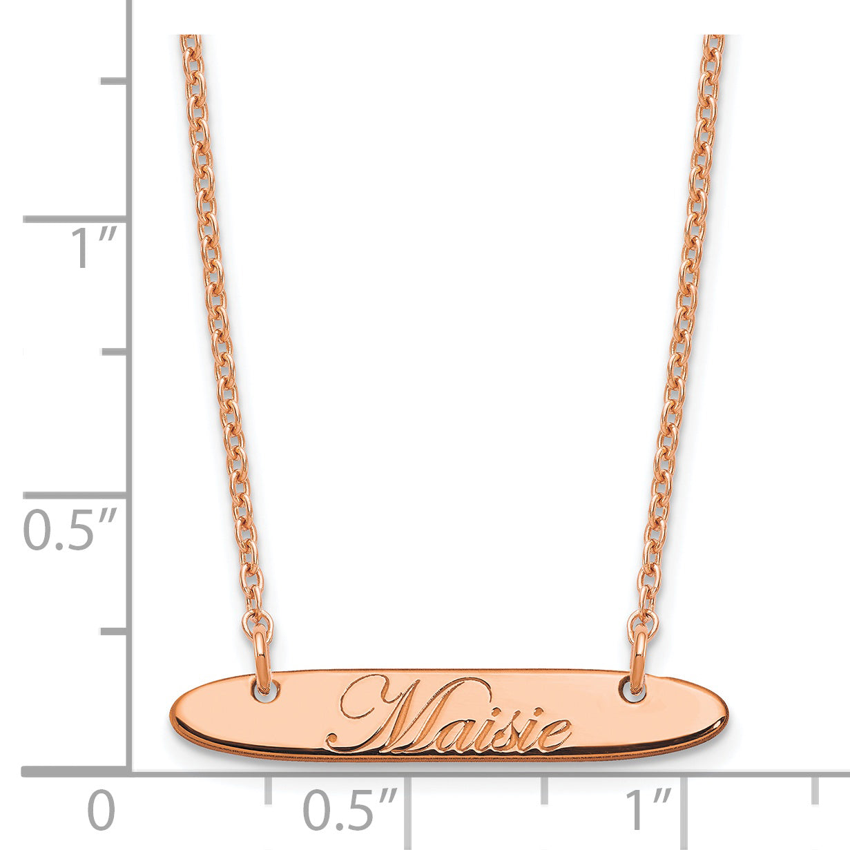 Sterling Silver Rose Gold plated Small Polished Oblong Edwardian Script Bar Necklace