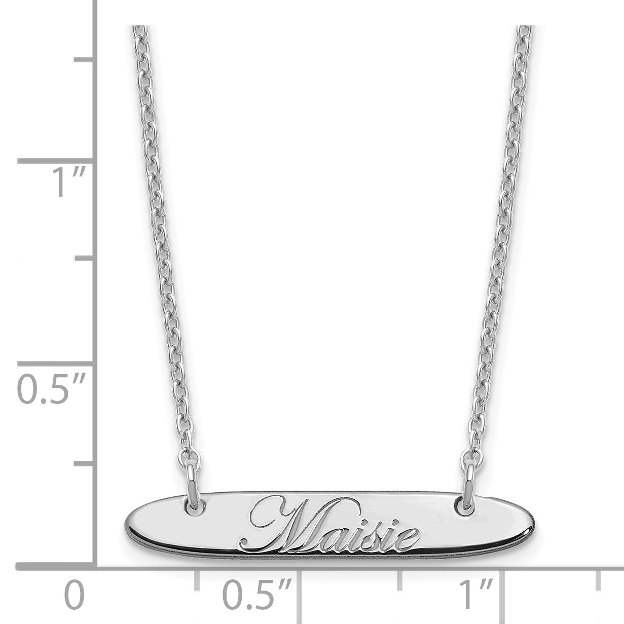 Sterling Silver Rhodium plated Small Polished Oblong Edwardian Script Bar Necklace