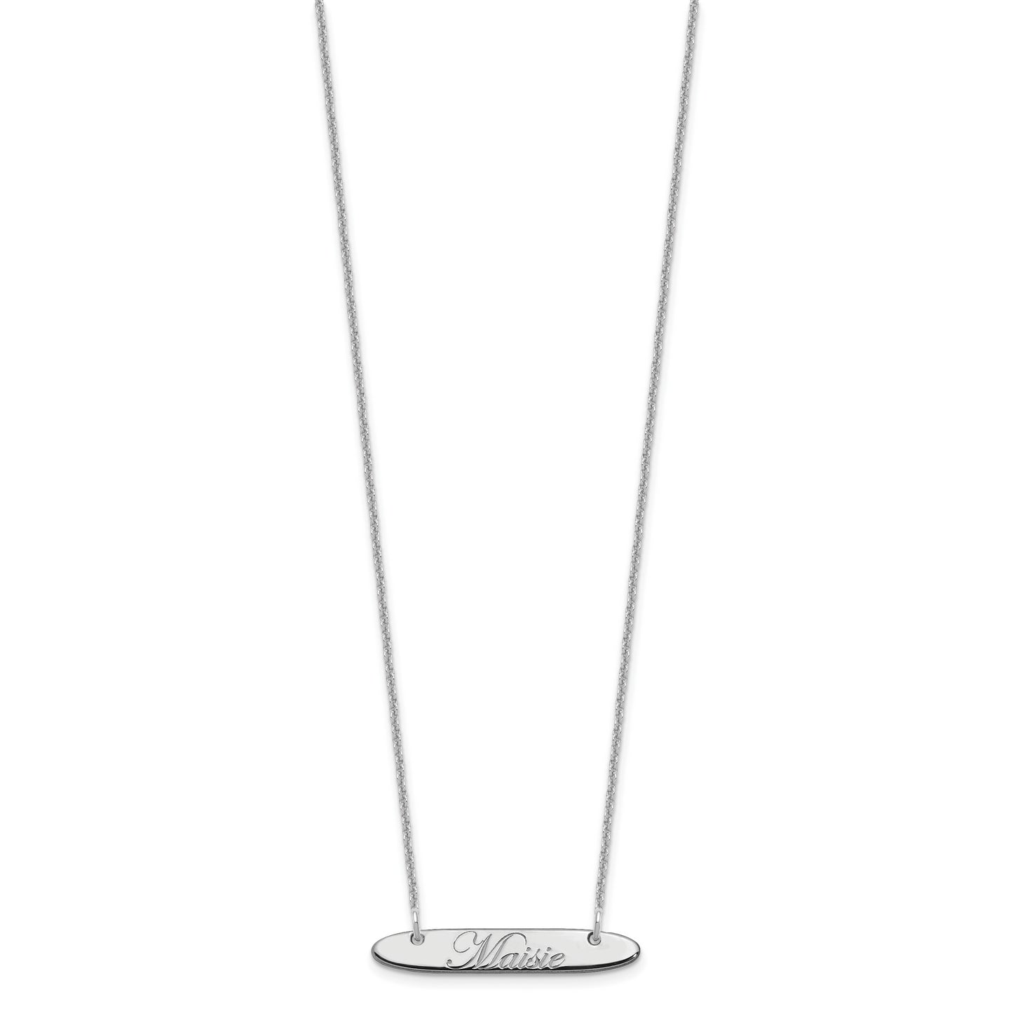 10K White Gold Small Polished Oblong Edwardian Script Bar Necklace