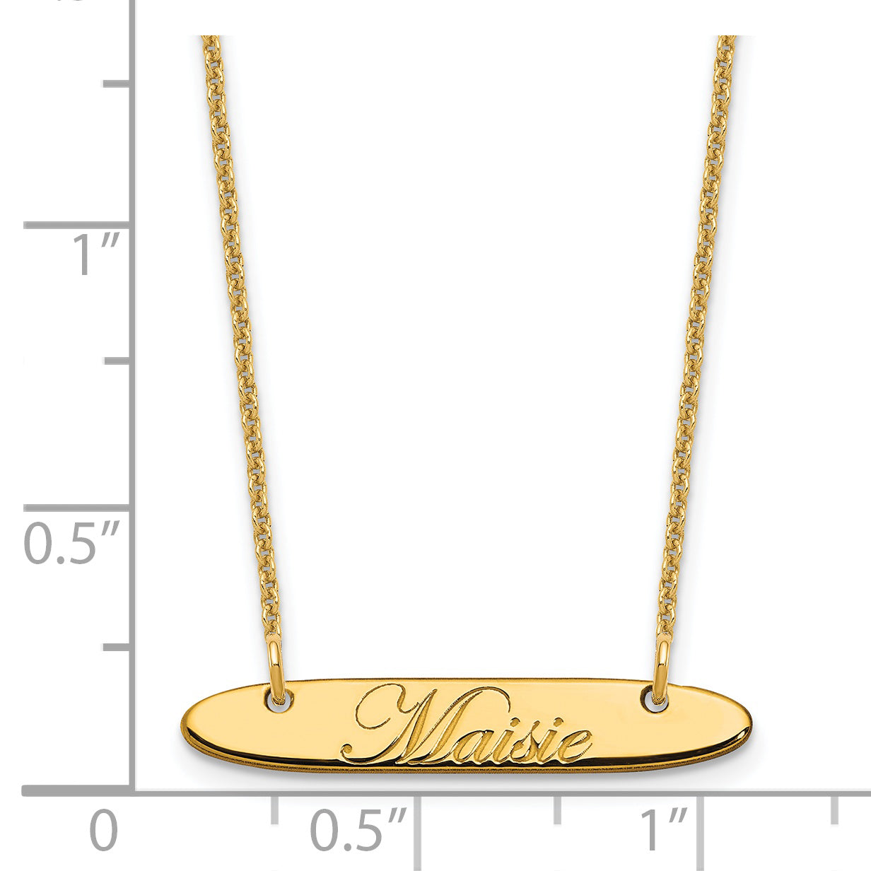 14K Yellow Gold Small Polished Oblong Edwardian Script Bar Necklace