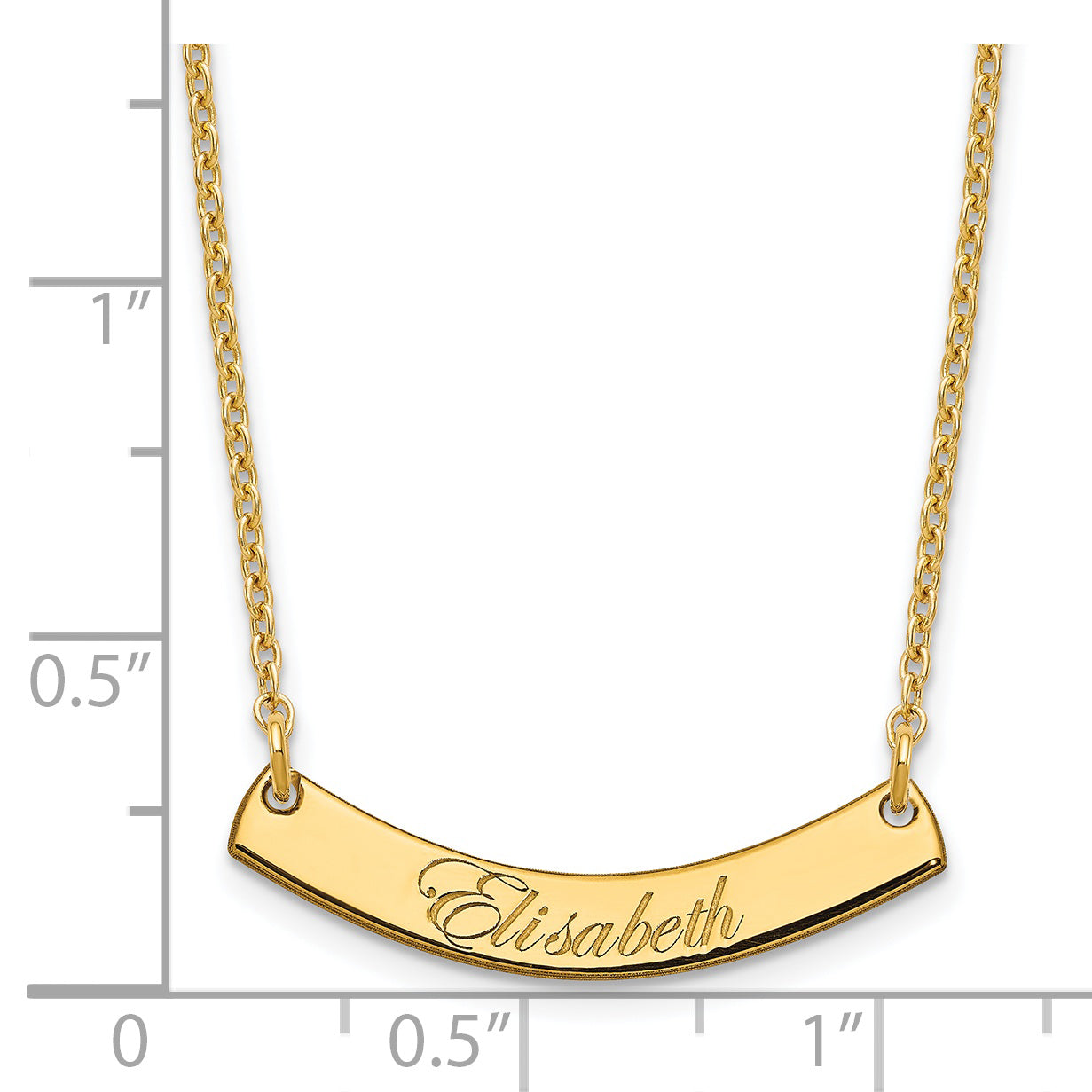 Sterling Silver Gold Plated Small Polished Curved Edwardian Script Bar Necklace