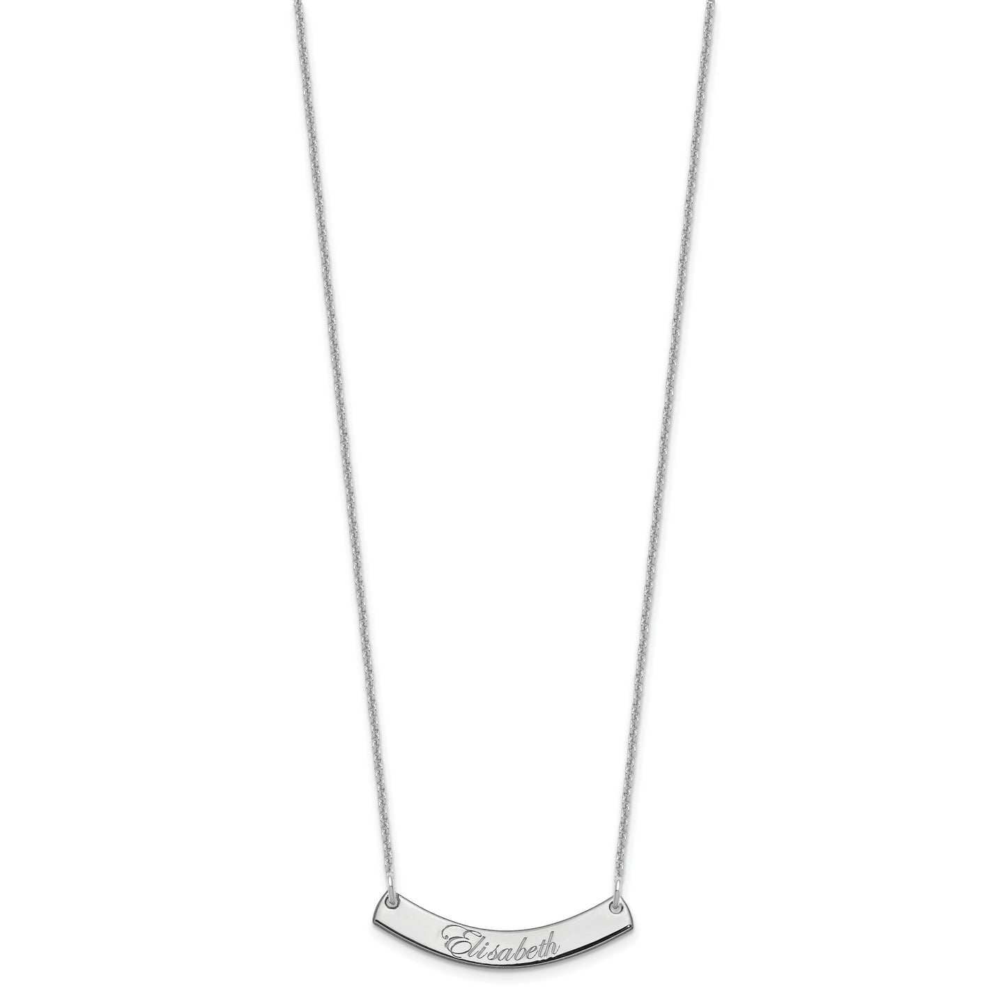 10K White Gold Small Polished Curved Edwardian Script Bar Necklace
