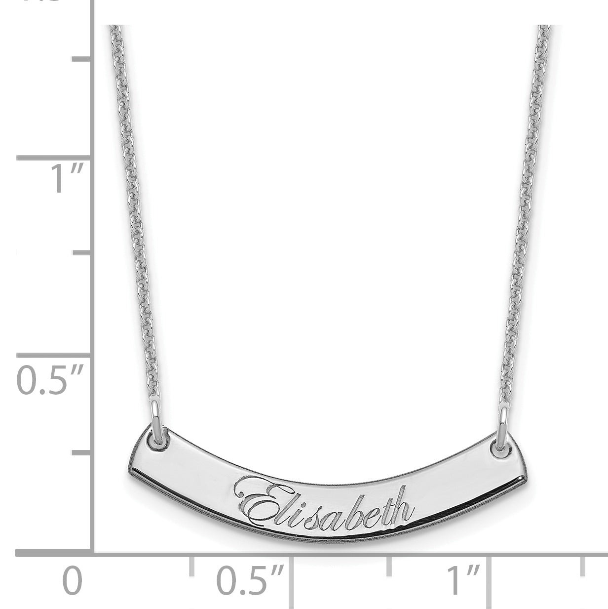 14K White Gold Small Polished Curved Edwardian Script Bar Necklace