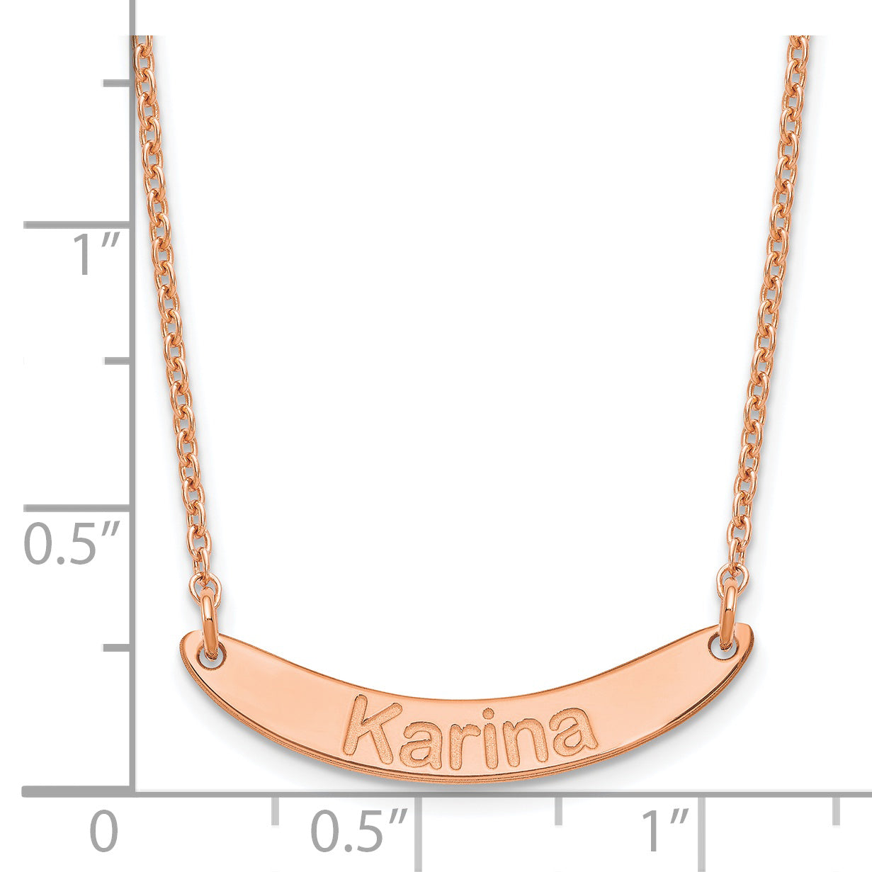 Sterling Silver Rose Gold plated Small Polished Curved Arial Rounded Bar Necklace