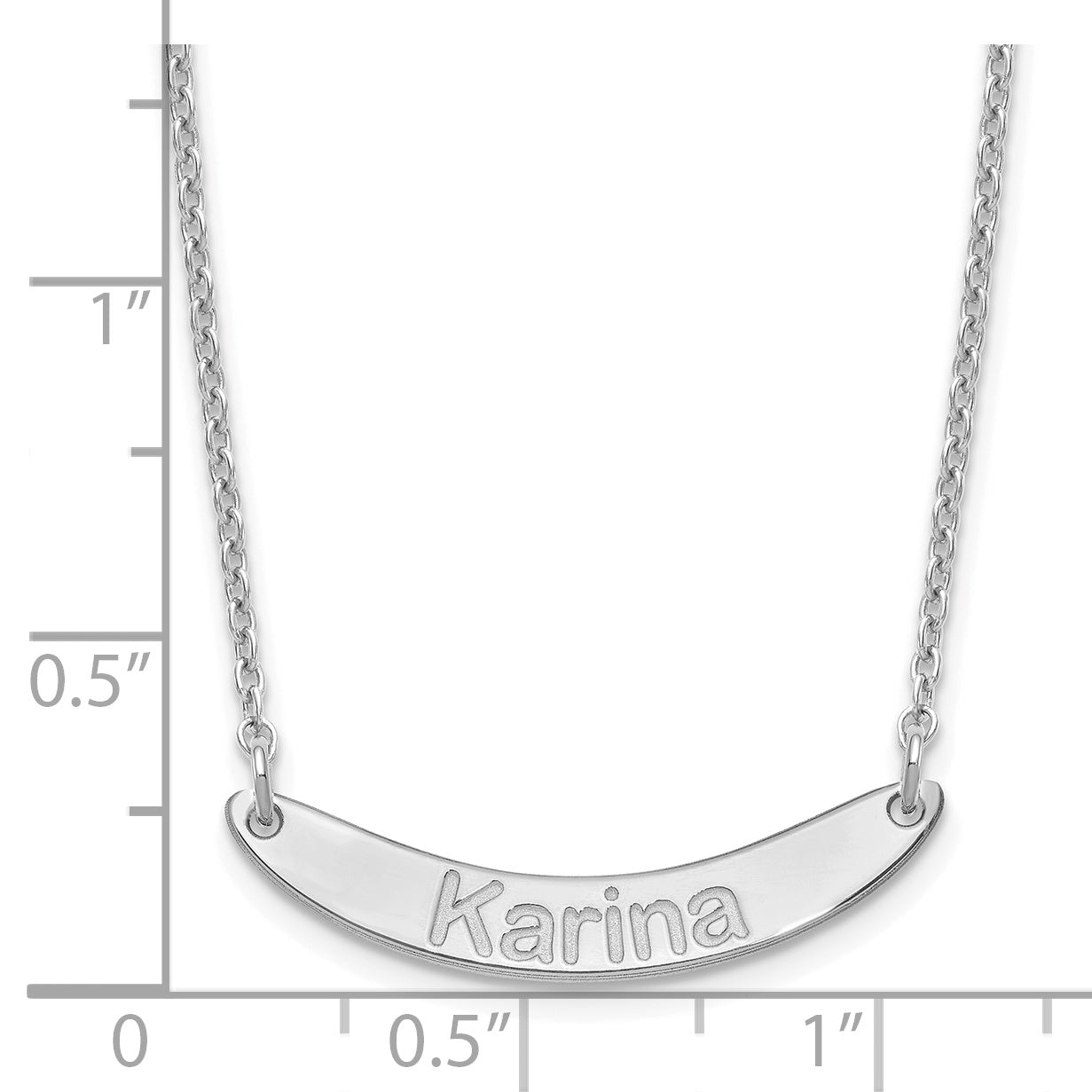 Sterling Silver Rhodium plated Small Polished Curved Arial Rounded Bar Necklace