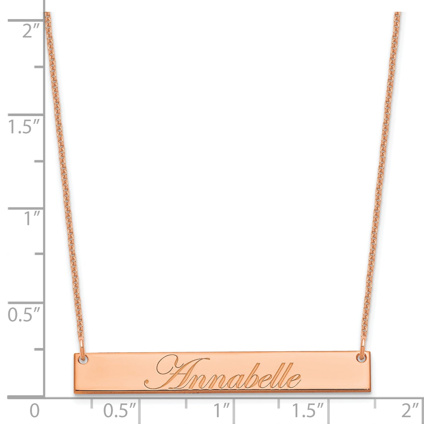 14K Rose Gold Medium Polished Edwardian Script Bar Necklace