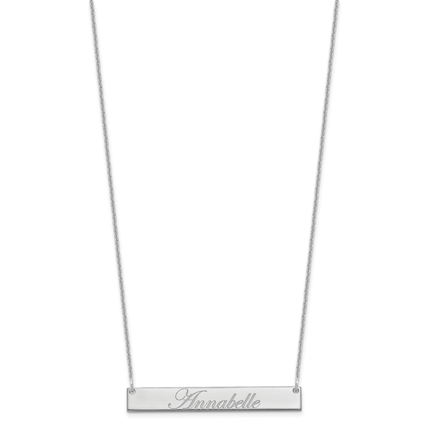10K White Gold Medium Polished Edwardian Script Bar Necklace