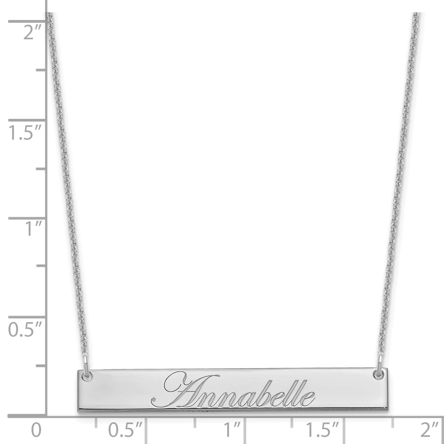 14K White Gold Medium Polished Edwardian Script Bar Necklace