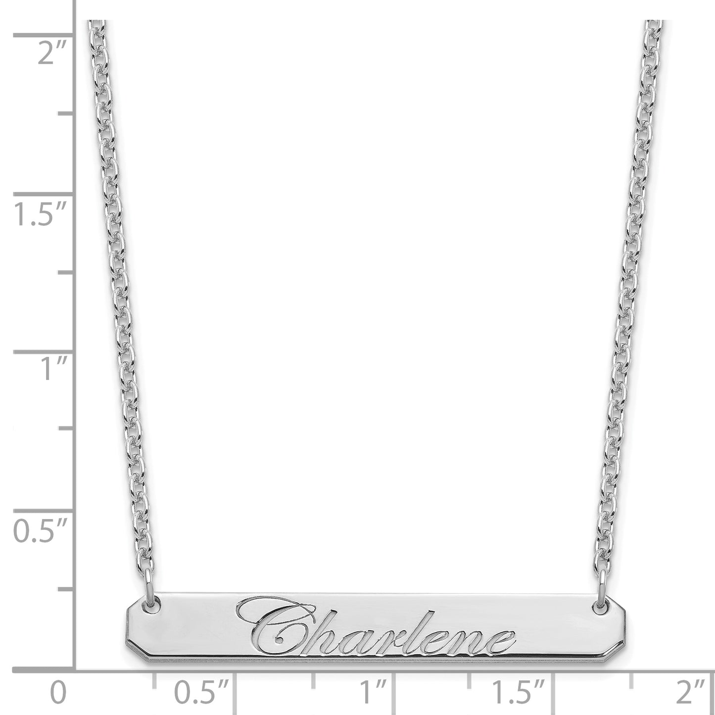 Sterling Silver Rhodium plated Medium Polished Edwardian Script Bar Necklace