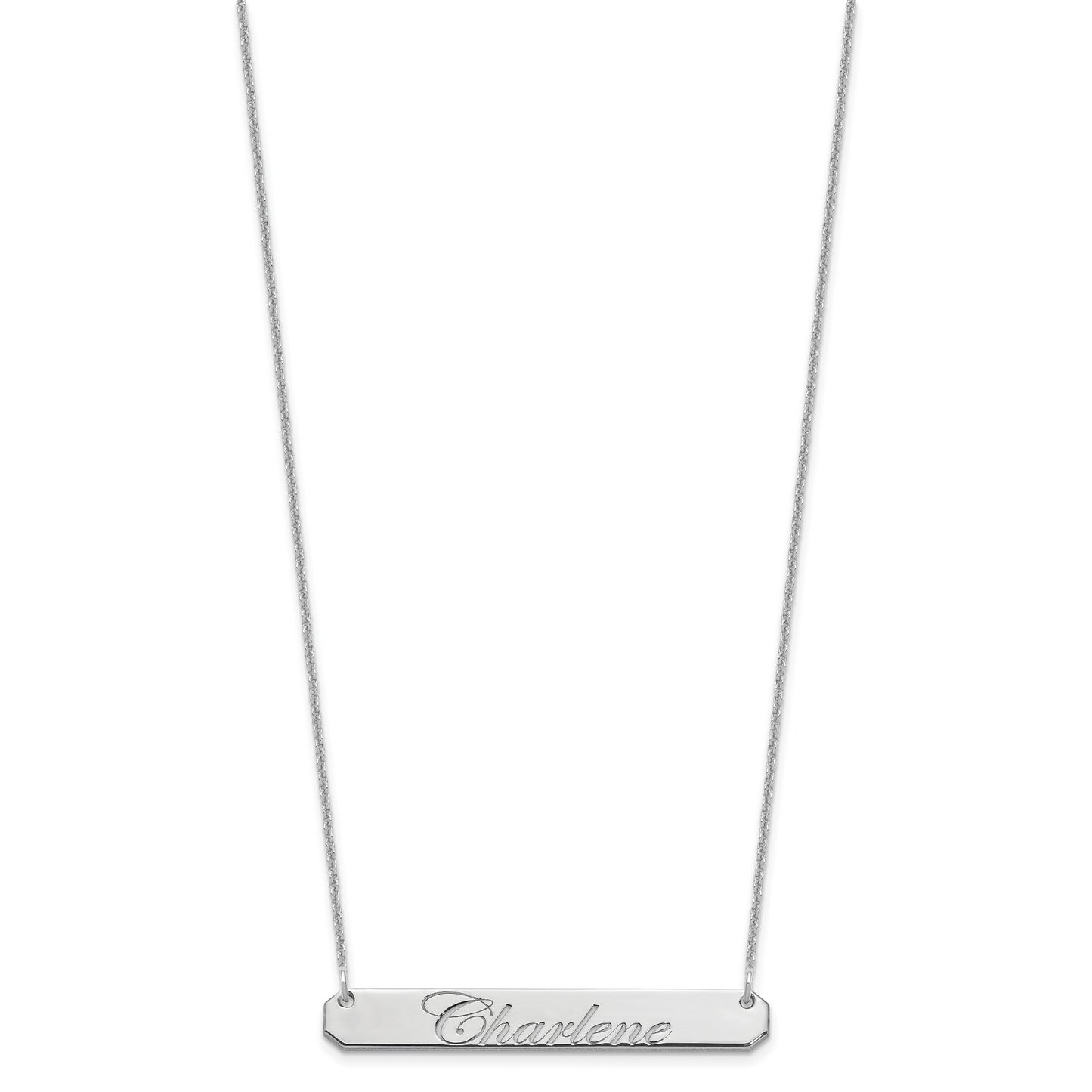 10K White Gold Medium Polished Edwardian Script Bar Necklace
