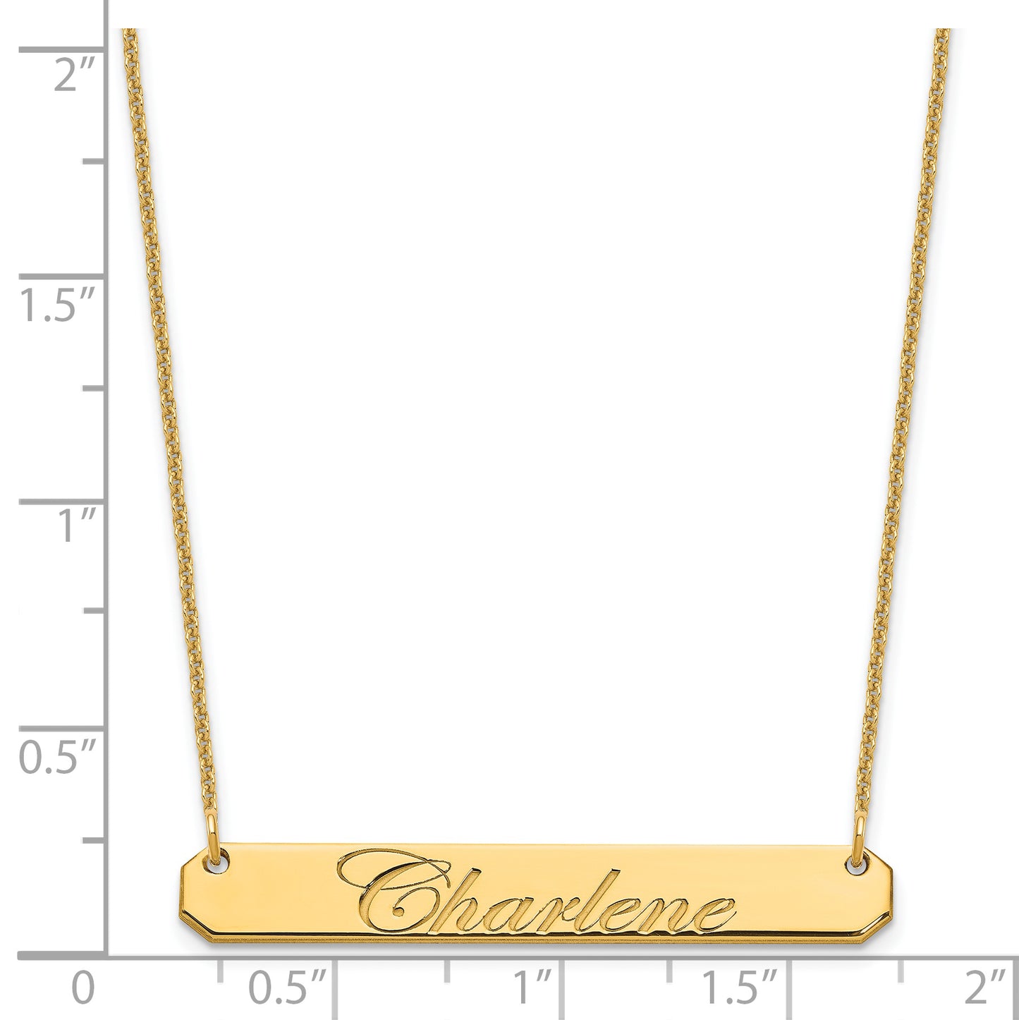 14K Yellow Gold Medium Polished Edwardian Script Bar Necklace